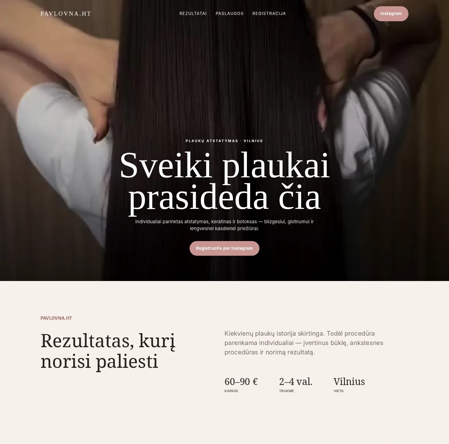 PAVLOVNA website from the hero to the results section